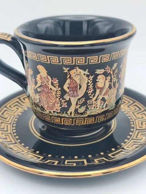 HAND MADE IN GREECE in 24 K Gold TEA CUP & SAUCER Greek Mythology