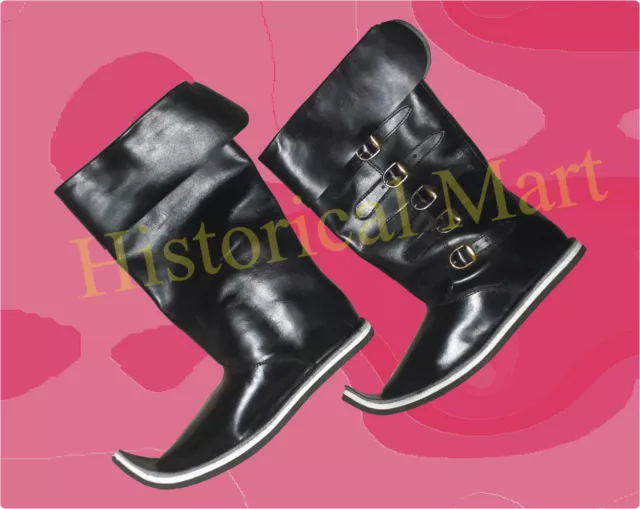 Médiévale Cuir Bottes Jeu de Rôle Renaissance Viking Chaussure Hommes Noir Long