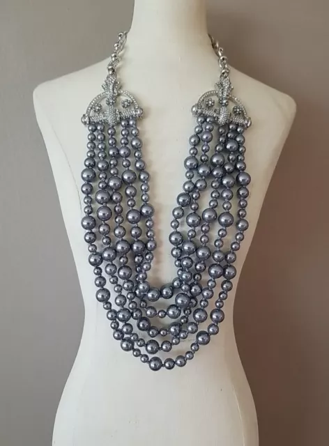 CINER JOAN RIVERS Vintage Necklace Gray Faux Pearl Rhinestone Crystal ...