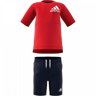 Completo cotone T-shirt Short Enfant cotone Adidas Bos GM8941 Rosso-Blu