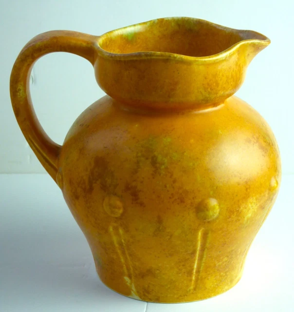 Vintage Retro Vase Jug Flagon Marbled Orange Greens Glaze Art Deco Nouveau Exc