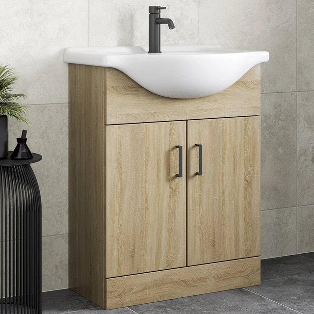BATHROOM VANITY UNIT Basin Sink Single Tap Hole Freestanding 650mm Oak