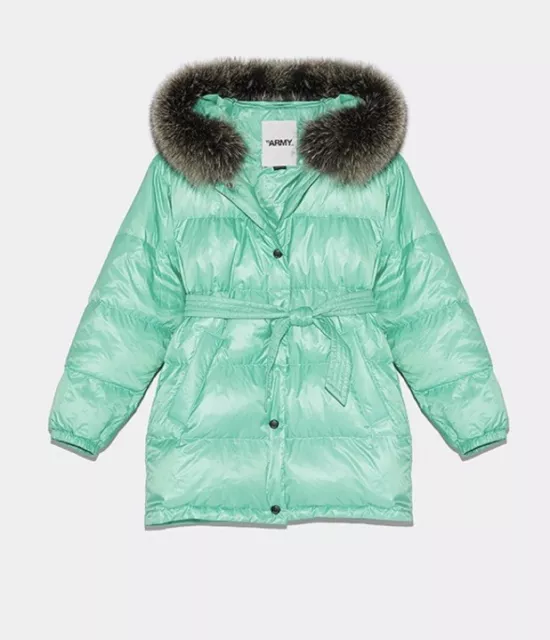 Yves Salomon YS Army A Line Jacket Jade Green with Fox Fur Hood BNWT