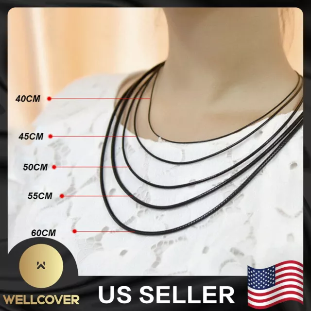 Men Women Black Leather Cord Choker Stainless Necklace Rope (Steel Turn & Click)