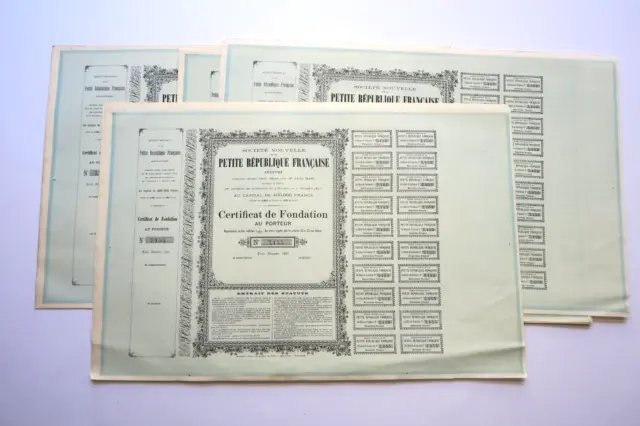 La Petite Republique Francaise Certificat De Fondation Paris 1893 X 30 Actions
