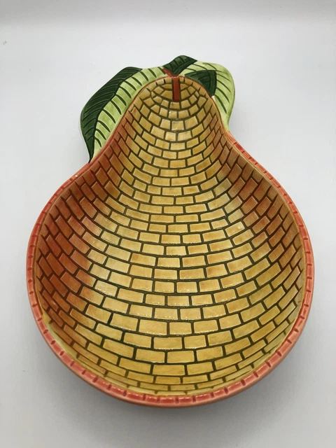CA Ceramic Bowl Tray Dish Square Tile Mosaic Pear Shaped Orange & Green Autumn