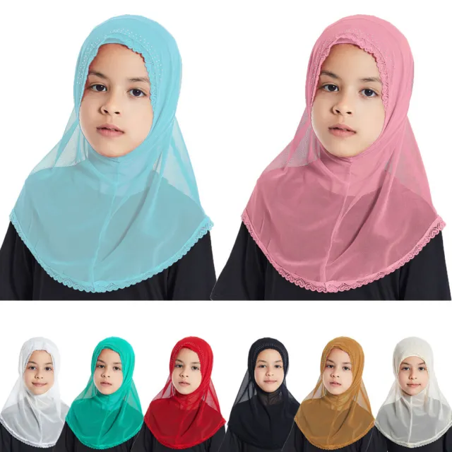 2-6Y Hijab Muslim Kids Girls Instant Prayer Scarf Shawl Amira Headscarf Turban