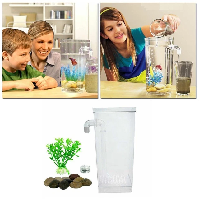 Kids Mini Transparent Fish Tank Self Cleaning Small Aquarium Fish NEW Z6K9