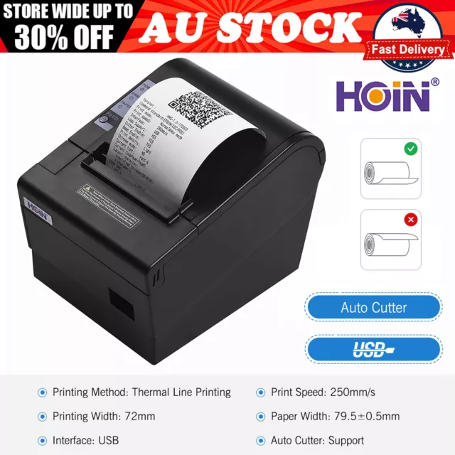 HOIN 80mm Thermal Receipt Printer High Speed Auto Cutter Clear ESC/POS Printing