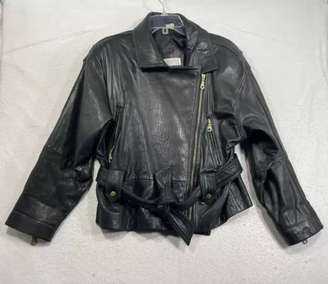 Vintage Andrew Marc Motocycle Jacket Womens Small Black Leather Soft