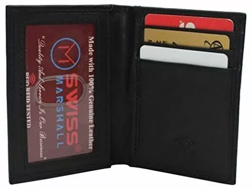 RFID Blocking Slim Card Wallet Bifold Card Case Genuine Leather Front Pocket Wal