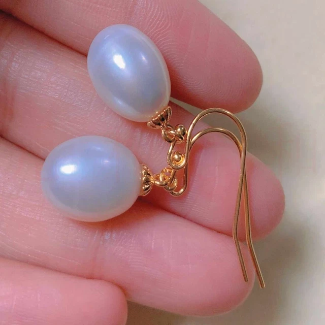 Natural baroque freshwater white Pearl 18k gold ear hook New Year Hook Christmas