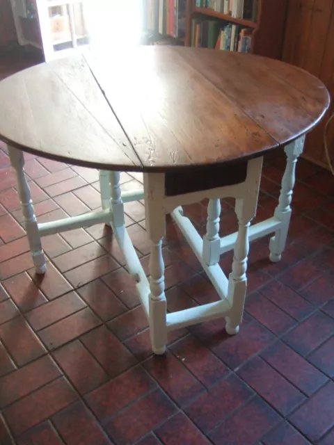 Antique Georgian Solid Oak Folding Gate Leg Oval Table Eggshell Underside Finish