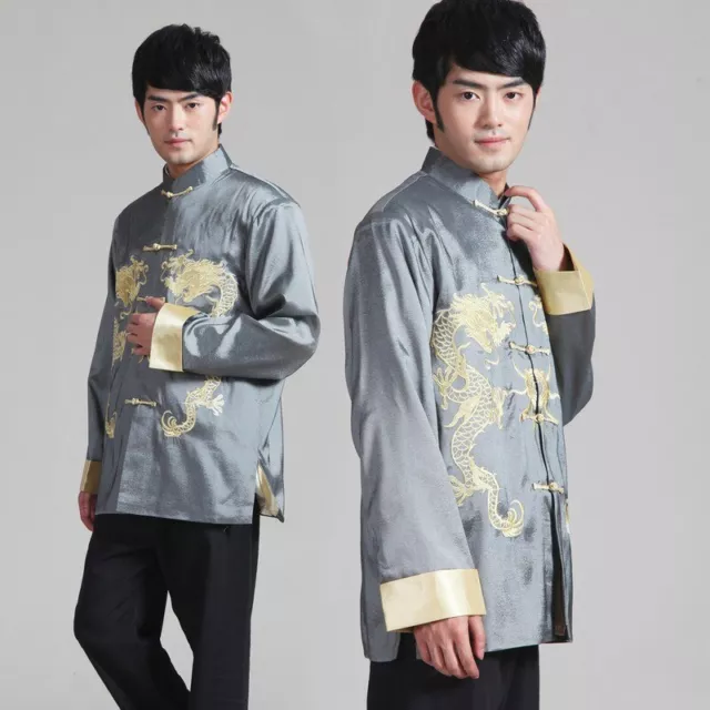 Uomo Cinese Abbigliamento Ttang Abito Orientale Kung Fu Tai Chi Giacca Drago