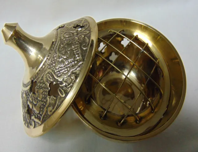 Burner Incense Charcoal Brass metal Bowl W Small Pot Cones Cones Censer Cone 2