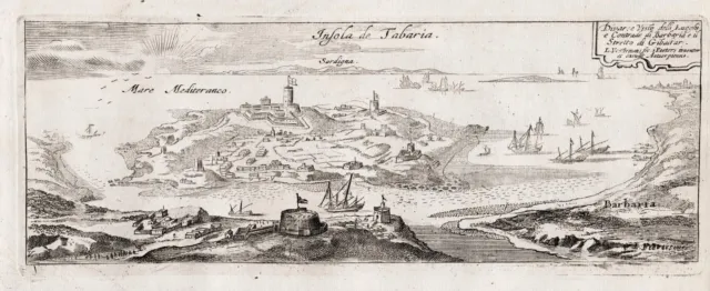 Tabarca Island Tunisia Tunisien Peeters Vorsterman Acquaforte Incisione 1680