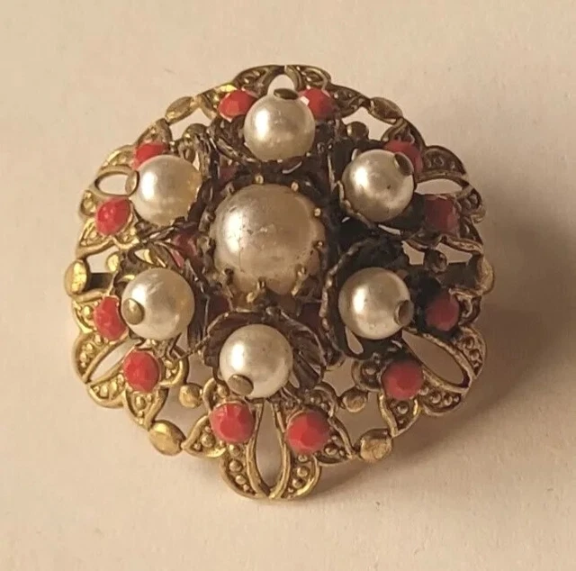 Broche Ancienne Rare Miniature - Peinture Sur Cuivre Avec Paysage Et Personnages - Bijou Vintage
