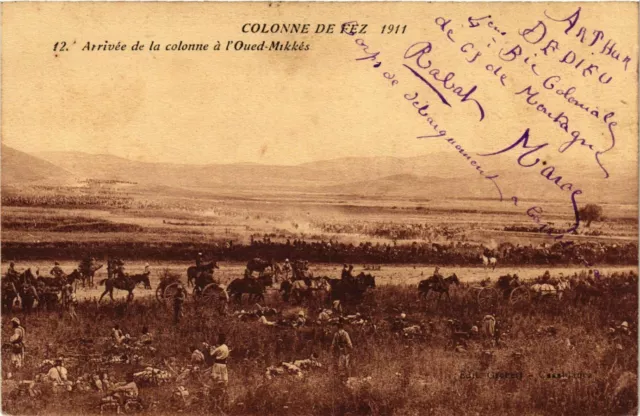 CPA AK Fez Colonne de Fez Arrivee de la Colonne a l'Oued Mikkes MAROC (963507)