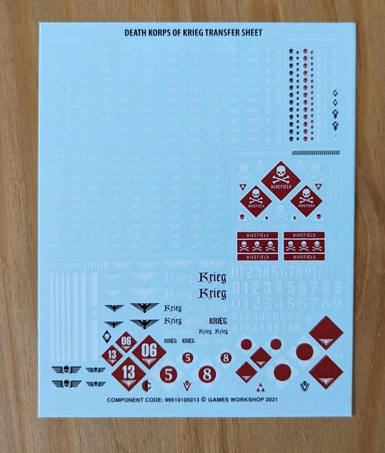 WARHAMMER 40K DEATH Korps of Krieg Transfer Sheet EUR 6,50 - PicClick DE