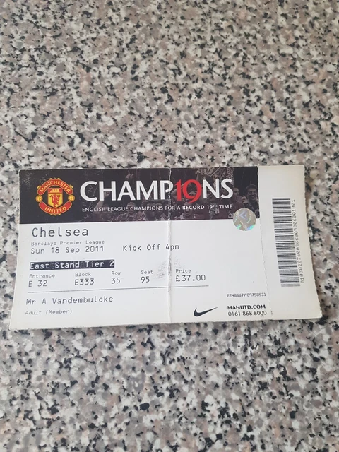 MATCH TICKET PREMIER LEAGUE MAN UTD V CHELSEA 18th sep 2011 £1.69