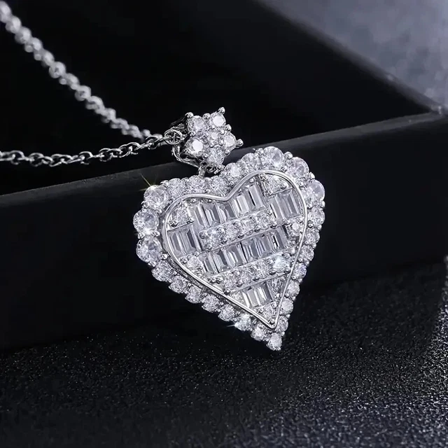 925 Sterling Silver Heart Pendant Necklace With Cubic Zirconia – 18" Box Chain