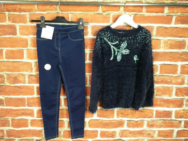 Girl Bundle Age 7-8 Year Zara George Navy Jegging Jeans Fluffy Knit Jumper 128Cm