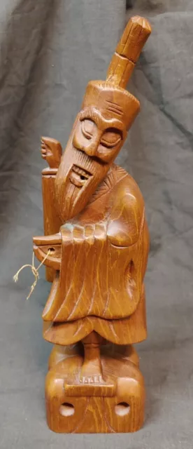 Old Vintage Hand Carved Wooden Asian Chinese Fisherman Figure Wood Carving