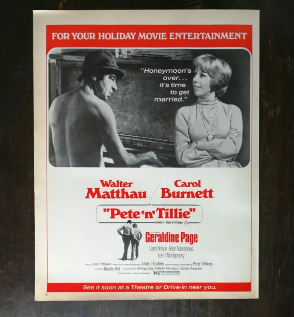 Vintage 1972 Pete N Tillie Walter Matthau Carol Burnett Original Movie Poster Ad