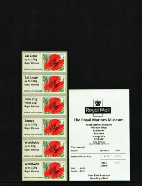 POPPY Ma15 ROYAL MARINES MUSEUM O/P A005 OCT 2016 Collector Strip POST GO
