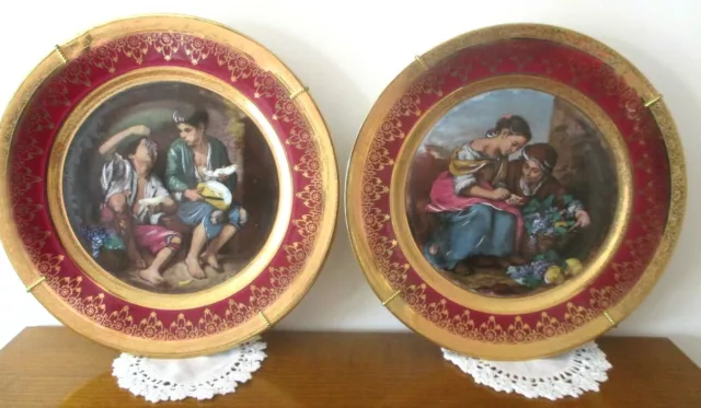 Très rare paire d'assiettes en porcelaine personnages émaux de Limoges collector