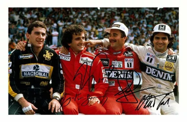 Ayrton Senna & Alain Prost & Nigel Mansell Nelson Piquet F1 Signed Photo Poster