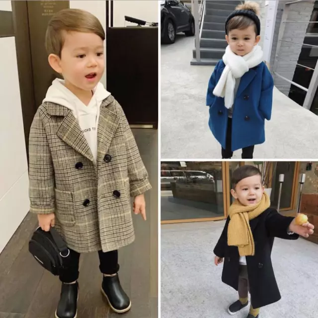 Cappotto caldo Ragazzi Bambini Miscela Lana Trench Doppio Petto Caldo Giacca Abbigliamento Invernale