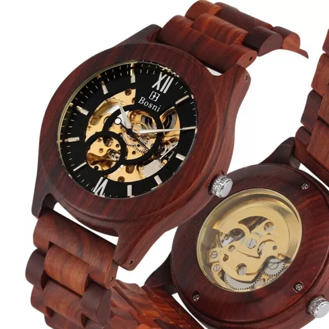 Luxury Mens Mechanical Automatic Wrist Watch Adjustable Wooden Bracelet Watches