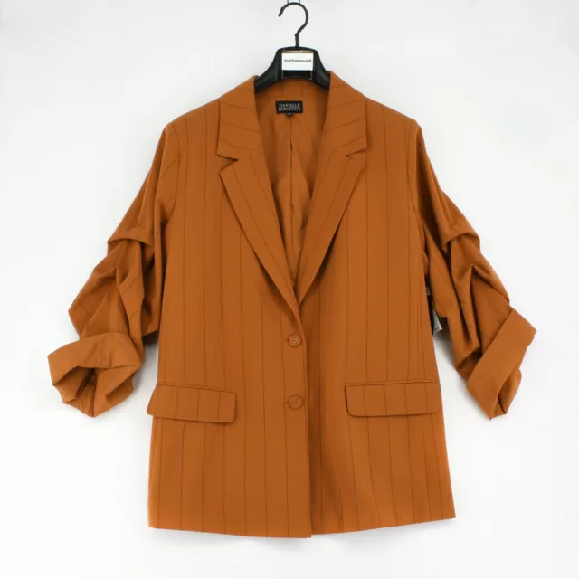 Danielle Bernstein Women Orange Striped Ruched Long Sleeve Blazer Jacket Plus 1X