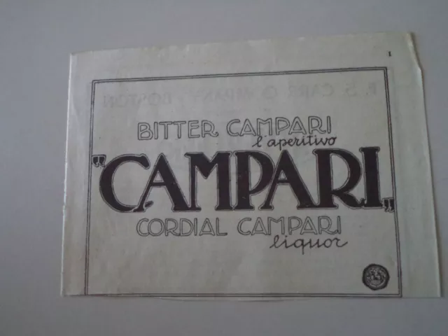 advertising Pubblicità 1926 CAMPARI BITTER - CORDIAL