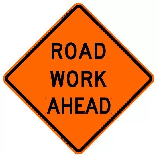 ROAD WORK AHEAD (36") Roll-Up Sign with Ribs..FLUORESCENT VINYL