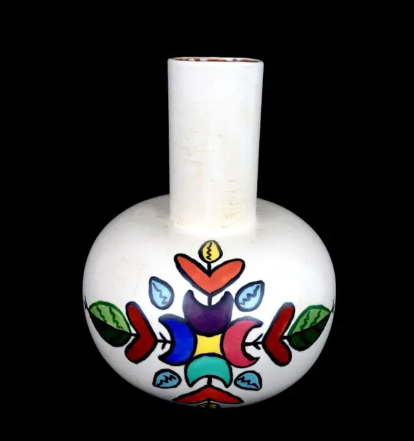 Studio Art Pottery Jackie Signed Leaves Hearts Crescents Large 11 7/8" Vase