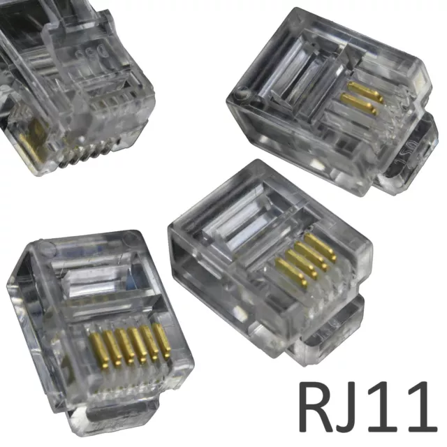 RJ11 Phone Crimp Plug Connectors - 2/4/6 Circuit - Telephone / Modem / Handset