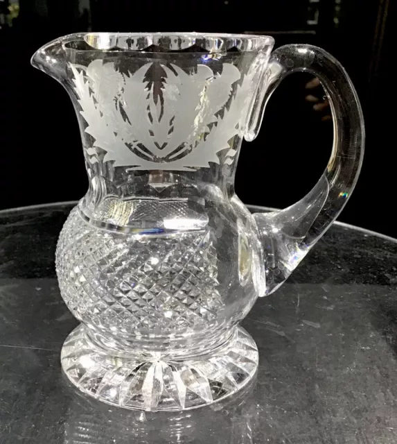 Edinburgh Crystal Thistle Etched Cross Hatch Creamer Jug - Vintage SIGNED - RARE