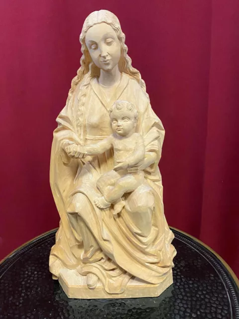 HEILIGE MARIA MIT JESUSKIND NEOGOTIK SKULPTUR AUS HOLZ HEILIGENFIGUR 49cm