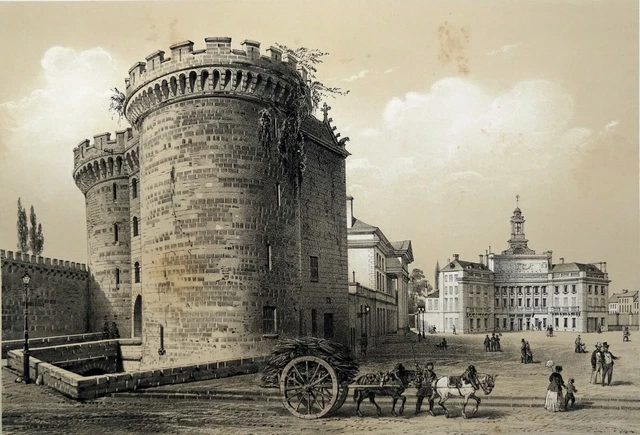 ENENÇON - LE CHÂTEAU & LE PALAIS DE JUSTICE - very large color engraving of the 19th century
