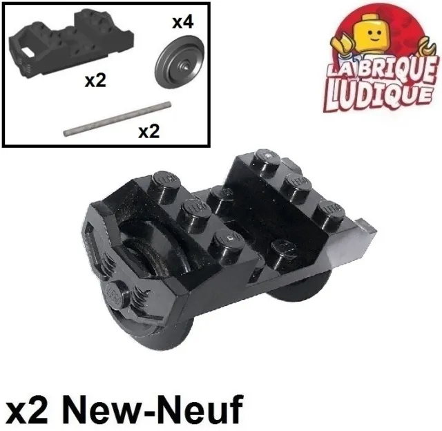 Lego x2 Train support roue bogie Wheel RC Holder complet noir/black 2878c02 NEUF