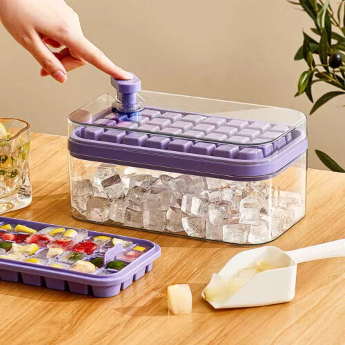 64 Grids Ice Cube Tray with Lid Party Bar Ice Cube Maker Mould Ice Storage Box