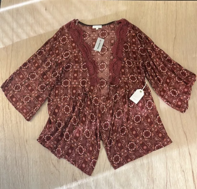 Coco + Jaimeson Bohemian Cardigan Womens Small 3/4 Sleeve Color Red Henna Buckle