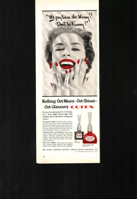 1954 Cutex Vintage Print Ad Nail Polish Pretty sexy women Bottle Red Fingernails