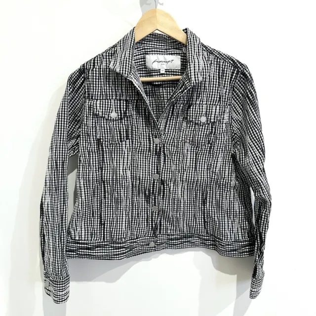 Foxcroft Crinkled Gingham Plaid Black & White Shirt Jacket Size 12 Petite