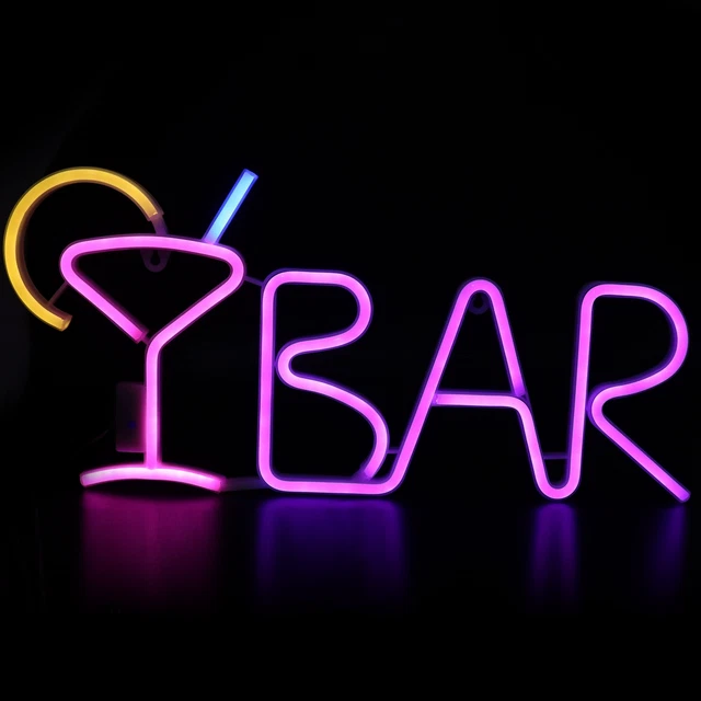 LT (Wine Glass Pink Light)BAR Neon LED Purple 24‑key Remote Control 8‑mode Wall
