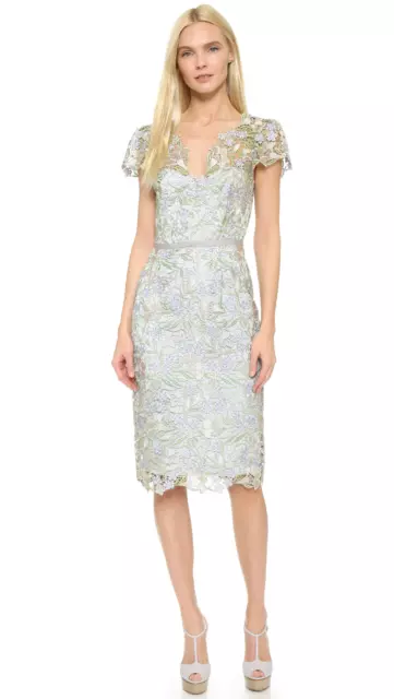 Marchesa Notte Crochet floral lace hourglass wiggle Cocktail wedding Dress MIDI 2