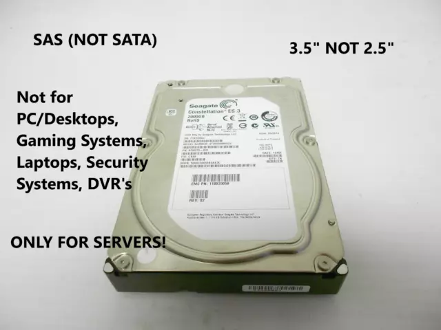 Lotto Di 20 Seagate 2TB 7.2K SAS 3.5 " Server di Archiviazione Disco Rigido 6G