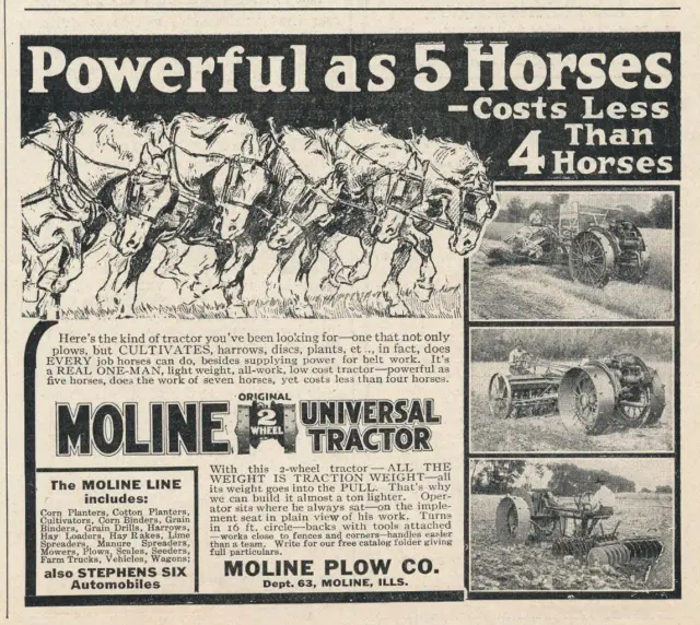 Magazine Ad - 1917 - Moline Pplow Co. Moline, IL - Universal Tractor